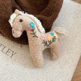 Daiiibabyyy  Cute Lovely 4 Designs Flower Embroidery Red Coffee Cloth Cartoon Horse Brooches for Women New Yesr Festival Accessories