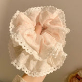 DAIIIBABYYY  -  2024 New Lace Polka Dot Scrunchies Fairy Girl Student Oversized Elastic Hair Bands Korean Women Elegant White Pink Hair Tie Rope