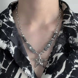 Daiiibabyyy  Punk Metal Star Flower Pendant Necklaces For Women Exaggerated Large Starfish Necklaces Bag Hanging Decoration Keychain