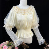 Daiiibabyyy  Lolita Style Women Vintage Japanese Sweet Blouses Long Sleeve Victorian Lace Mesh Shirts Girls Kawaii Fairy Tops Blusas Mujer