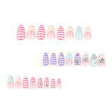 Daiiibabyyy  24pcs Y2k Almond Fake Nails Colorful Stripes French Style False Nail Metal Star Pearl Decor Press On Nails Spicy Girl Manicure