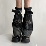 DAIIIBABYYY  -  Y2K Star Strap Denim Leg Warmers Punk Cross Harajuku Leg Covers Gothic Leg Socks Y2K Personalized Calf Socks Leg Boot Cuffs Sock