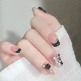 Daiiibabyyy 24Pcs Artificial False Nails with Green  Flower Design Mid-length Square Ballet Fake Nails Press on Wearable Full Cover Nail Tip
