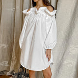 DAIIIBABYYY  -  New Ruffle Design Long Sleeved Women Dress Sexy Off Shoulder Loose Commuting Dress Simple Solid Color Spring Summer Shirt Dress