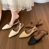 Daiiibabyyy Daiiibabyyy 2024 Spring New Brown Shallow Slip On Women Slingback Shoes Soft Casual Ladies Sandal Shoes Flat Heel Outdoor Dress Mules