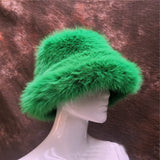Daiiibabyyy  y2k Fluffy Faux Fur Bucket Hat Women Rabbit Fur Warm Thick Plush Winter Hat Lady Luxury Fashion Furry Panama Fisherman Cap