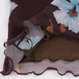 Daiiibabyyy  American Prairie Chic Flower Print Edible Tree Fungus Low Waist Gauze Vintage Skirts