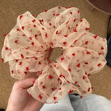 Daiiibabyyy  1PC Summer Red Polka Dot Tulle Scrunchie, Korean Large Hair Tie For Girls Ponytail Daily Casual Styling