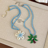 DAIIIBABYYY  -  Boho Weaving Flower Shell Personalized Coconut Tree Pendant Beaded Necklace For Girls Vacation Beach Jewelry 2025 New