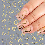 Daiiibabyyy Gold Silver Stripe Lines Nail Stickers Self Adhesive Holographic Love Heart Sliders for Nails Swirls Cruved Wave Decals Manicure