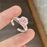 Daiiibabyyy  Romantic Pearl Rose Flower Finger Rings for Women Girls 3D Pink Rose Ring Elegance Aesthetic Jewelry Temperament Accessories