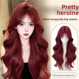 DAIIIBABYYY  -  Women's Full Head Wig Long Curling Raspberry Red Big Wave Lolita Natural Daily Simulation Hair Whole Top Wig Cover
