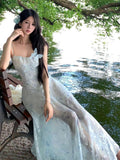 Daiiibabyyy  Korean Maxi Printing Dresses for Women Vestidos De Mujer Slim Waist Temperament Robe Femme Fashion Sexy Summer Slip Dress
