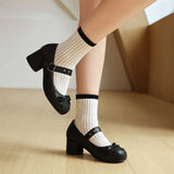 DAIIIBABYYY  -  Fashionable High heels Women's Mary Jane Shoes Buckle Sweet butterfly knot Single Shoes JK uniform Shoes Large size 48
