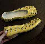 Daiiibabyyy  Genuine Leather Retro Rivet Split-toe Horseshoe Shoes Women Pumps Ballet Style Fashion Tabi Low Heeled Casual Loafers Lazy Shoes
