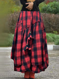 Daiiibabyyy  Women's Long Cotton Blend Midi Skirt Asymmetrical High Waist Floral Print Plaid Print A Line Boho Ethnic Style Irregular Hem