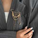 Daiiibabyyy  Irregular Square Beaded Tassel Chain Brooch for Women Exquisite Rivet Dangle Pants Chain Pin Versatile Clothing Accessories Gift