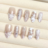 Daiiibabyyy  24PCS 3D White Seashell Almond False Nails Summer Ocean Seastar French Ins Nail Tips Beach Style Wearable Sweet Cool Fake Nails