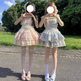 Daiiibabyyy Japan Lolita Cake Princess Dress Pink Sweet Girl Small French Heavy Work Puffy Dress Cosplay Costumes Women Mini strap Dress