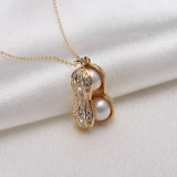 Daiiibabyyy Fashion Pearl Peanut Necklace Women's High-end Crystal Pendant Collar Sweater Chain Best Friend Birthday Party Jewelry Gifts