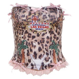 Daiiibabyyy  New Summer European and American Style Sexy Leopard Print Print Bow Tube Top Thin Versatile Short Top Vest For Women