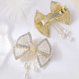 Daiiibabyyy New Ins Korean Fashion Temperament Pearl Diamond Bow Spring Hair Clip Pearl tassel hairpin For Women Jewelry Gifts Hair Jewelry