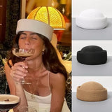 Daiiibabyyy  New Natural Wheat Straw Hand Woven Berets Women Bohemian Sun Hat Circle Concave Top Straw Hat Beach Beret Sun Pillbox Hat