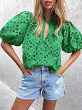 DAIIIBABYYY  -  Half Lantern Sleeve Fashion Tops, Women Summer Loungewear Solid Hollow Out Blouses, Ruffled Elegant Ladies Pullover Shirts