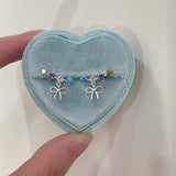 Daiiibabyyy  Korean Colorful Crystal Bow Stud Earrings for Women Girls Exquisite Sliver Color Bowknot Climbing Earrings Wedding Jewelry Gifts