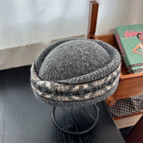 Daiiibabyyy  French Style Fair Isle Pattern Pillbox Hat Jacquard Elegant Fedora Hat Teardrop Fedoras Medicine Box Hat Masquerade Party