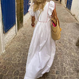 DAIIIBABYYY  -  Summer Vacation Print Long Dress Casual Flying Sleeves High Waist Beach Dress Fashion V-neck Pleats Loose Women's Dresses