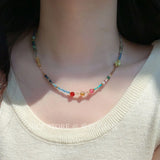 DAIIIBABYYY  -  Bohemian Colorful Stone Imitation Pearl Chain Necklace Men Trendy Crystal Beaded Choker on Neck Accessories Y2K Jewelry