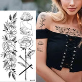 DAIIIBABYYY  -  Black Flower Women Sexy Tattoo Sticker Women Dot Rose Peony Body Chest Art Temporary Tattoos Water Transfer Fake Tattoo Stickers
