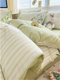 DAIIIBABYYY  -  Bedding Class A All Cotton Face Mask Dormitory Skin friendly Fresh Bed Sheet and Quilt Cover Pure Cotton Four piece Set Three