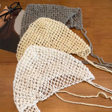 DAIIIBABYYY  -  Simple Hand-woven Hollow Fringed Pullover Hat Women Spring and Summer Thin Breathable Big Head Ear Protector Skull Beanie Cap