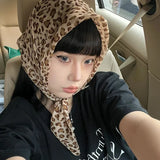 Daiiibabyyy  Leopard Print Headscarf Punk Fashion Square Scarfs Head Band Women Y2K Spicy Girl Neckerchief Versatile Party Hair Accessories