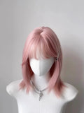 DAIIIBABYYY  -  Pink Full Head Wig Short Straight Hair Lolita Style Cosplay Women's Group Shoulder Length Universal Fit Women's Hairpiece