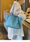 Daiiibabyyy  New Large Capacity Soft Leather Tote Bags Women's Versatile Commuter Handbag Elegant Simple Trendy Single Shoulder Bag