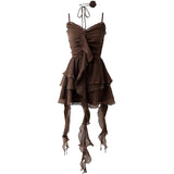 DAIIIBABYYY  -  Spicy Girl Retro V-neck Sleeveless Waist Suspender Dresses Women Summer Sexy Three-dimensional Flower Backless Short Sling Dress