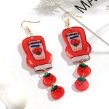 Daiiibabyyy  Cute Red Tomato Jam Bottle Long Drop Earrings for Women Funny Acrylic Cartoon Dangle Earrings Creative Jewelry Gifts
