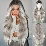 Daiiibabyyy  Gradient gray water ripple long curly hair chemical fiber synthetic wig | high quality layered wig | suitable for daily wear