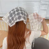 Daiiibabyyy  Spring Summer Floral Hair Scarf Elegant Headwrap Women French Country Style Lace Mesh Triangle Scarf Bohemian Hair Accessories