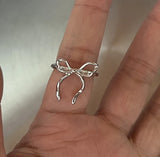 DAIIIBABYYY  -  Korean Style Simple Ribbon Bowknot Ring for Women's Fashion Personalized Open Index Sweet Bow Finger Ring Y2K Jewelry Gift Party