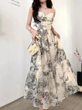 DAIIIBABYYY  -  Ink Tank Top Women Niche Design Sense 2025 Summer New Ink Artistic Temperament Chinese Style Long Skirt Elegang