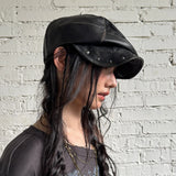 Daiiibabyyy  Spring New Rivet Punk Style Leather Beret Women Hat Pleated Design Spice Girls Fashion Beret Trendy Ladies Cool Chic Beret Hat