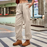 Kylethomasw Drawstring Low Waist Y2K Cargo Pants Women Pockets Baggy Hippie Wide Leg Trousers Korean Vintage Streetwear Sweatpant Pants