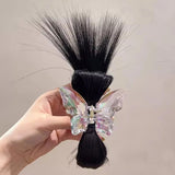 Daiiibabyyy  Women Half-tie Hair Claw Feather Shuttlecock Head Lazy Meatball Head Crab Clip Wig Catch Clip High Ponytail Hair Accessories