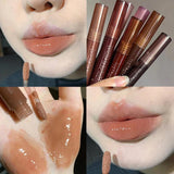 Daiiibabyyy Waterproof Pink Dark Brown Mirror Water Lip Gloss Lip Glaze Transparent Glass Lip Oil Liquid Lipstick Nude Clear Tint Makeup 1PC
