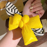 DAIIIBABYYY  -  Yellow cotton bow black and white striped pleated large intestine hair tie, fashion versatile cute sleep hair tie hair accessory