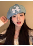 Daiiibabyyy Star Bow Knot Sweet Summer Spring Berets Ladies Women Girls Fashion Trendy Outdoor Street Cap